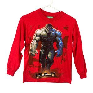 Incredible Hulk Red Long Sleeve Graphic Tee Youth Size L(10/12)100% Cotton EUC